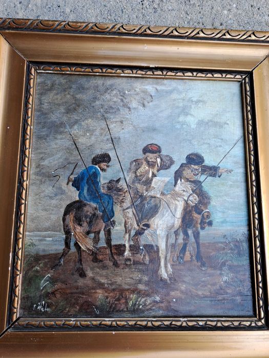 tablou pictura in ulei pe lemn 35/37 cm semnat