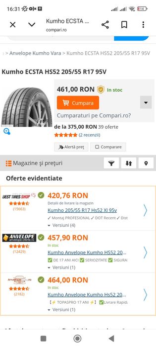 2buc Anvelope Vara 205 55 17 Kumho dot2024