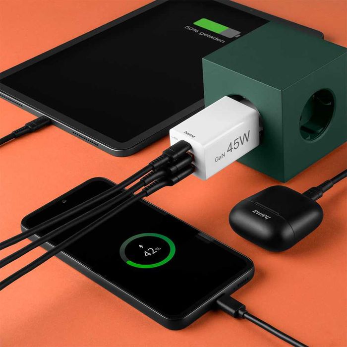 Incarcator Telefon 45W Hama PD Quick Charge 3.0 GaN, 3 iesiri, Sigilat