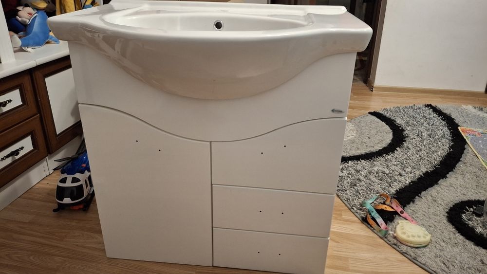 Set masca baie + lavoar Savini Due Rimini cu sertare si usi, alb,