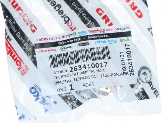 Vand termostat (limitator de temperatură 250 °C ) nou pentru cuptor electric Arctic/Beko Grundig 263410017, original, în pachet sigilat.