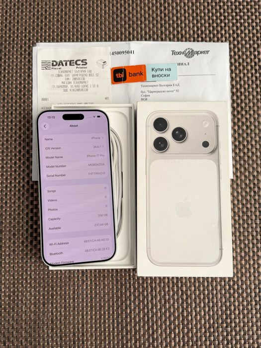 24М ГАРАНЦИЯ! iPhone 17 Pro Лизинг от 40€/мес Silver 256GB сив / бял