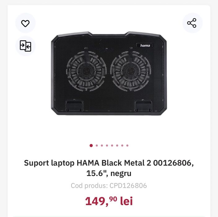 Cooler Pad Hama Black Metal – 2 ventilatoare – reglabil
