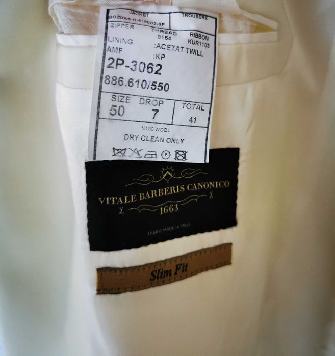 Sacou Smoking BMan, 100% lână Vitale Barberis, alb perlat, mărime 50