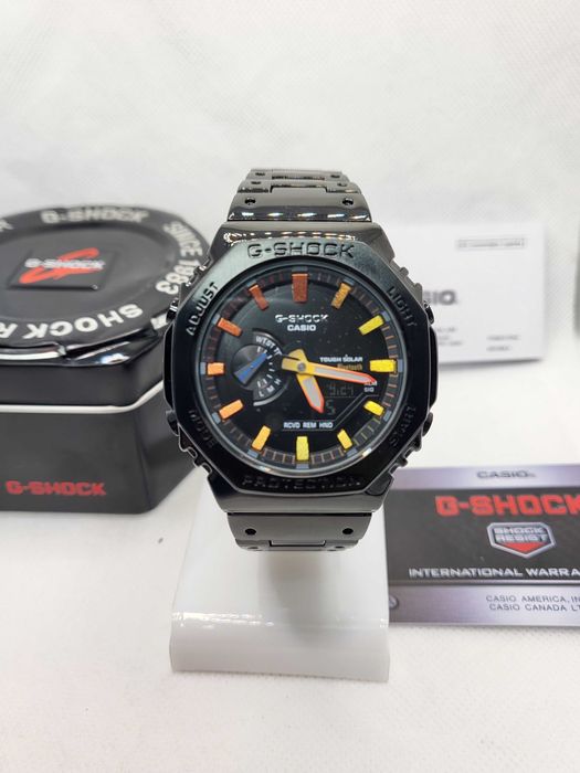 Ceas Casio g shock Metal GM B2110d Silver Orange Nou,Garantie 2 ani