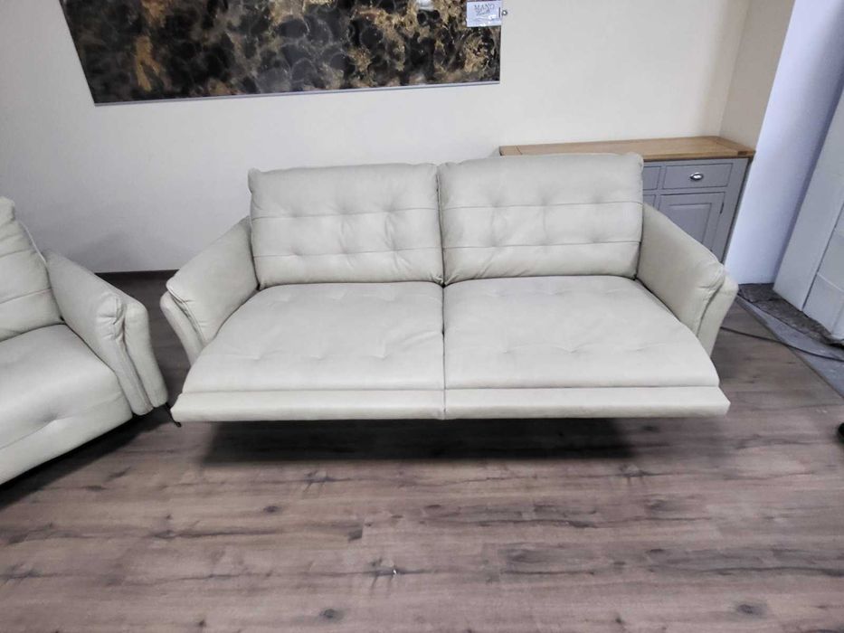 Италиански кремав кожен комплект тройка, двойка и фотьойл Bolzano