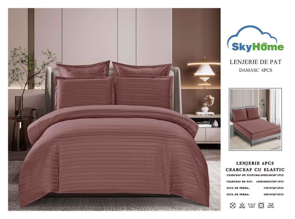 Lenjerie de pat damasc 6 piese cu elastic
