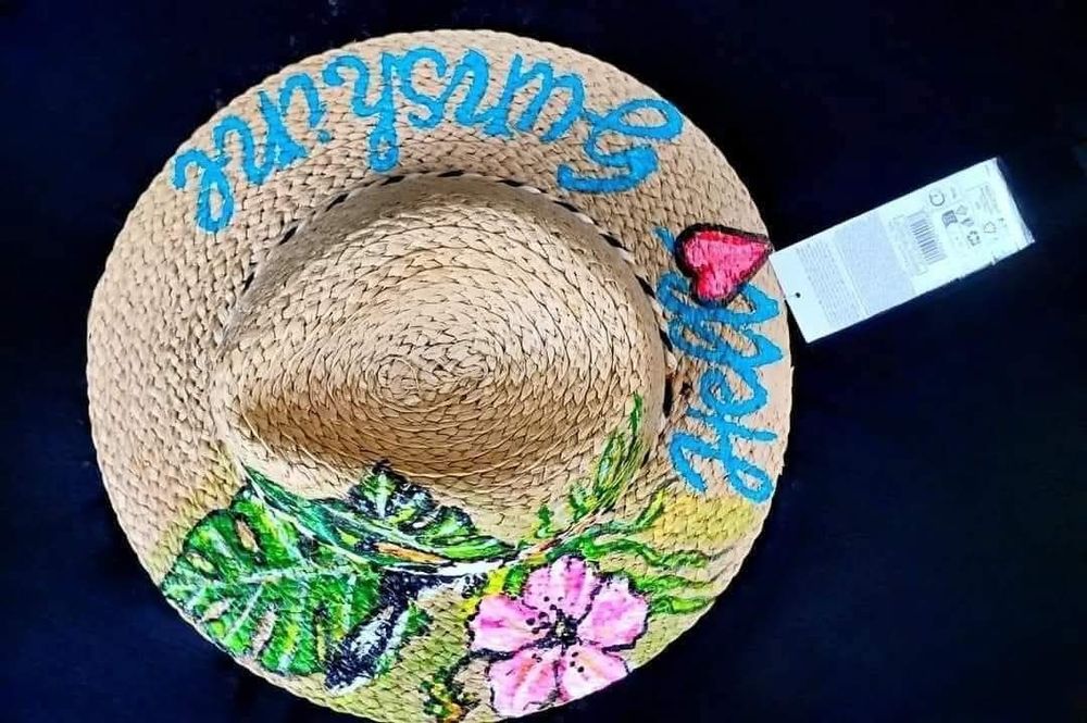 Сламена шапка, ръчно рисувана, сламена