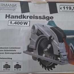 Мощен ръчен циркуляр GERMANIA 1400W с лазер – с кутия