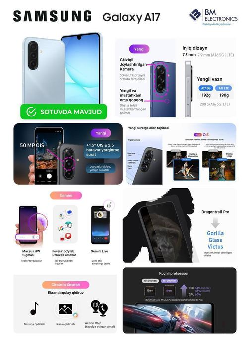 Samsung A17 256gb Naqt va Nasiyaga