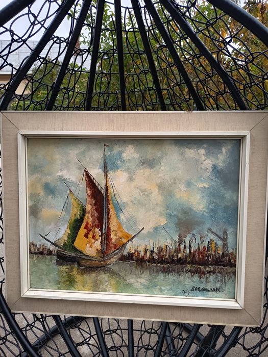 Tablou/Lucrare deosebita Scena Marina Pictat Și Semnat