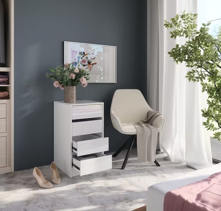 Шкаф с 4 чекмеджета бял гланц 10228