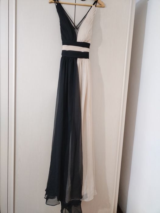 Rochie lungă alb cu negru