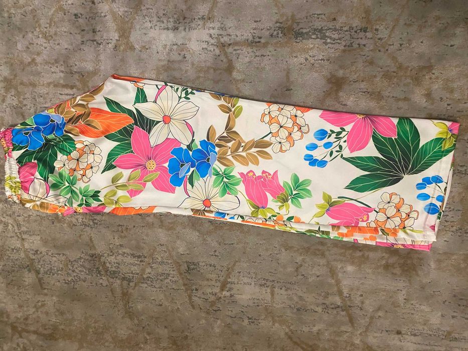 Pantaloni de vara, satin inflorat, S, nou, Mango