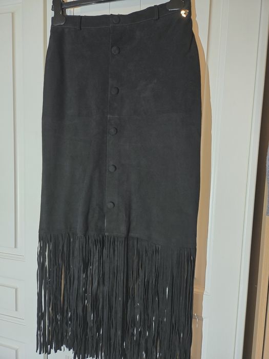 Fusta maxi din piele, cu franjuri Twinset, S