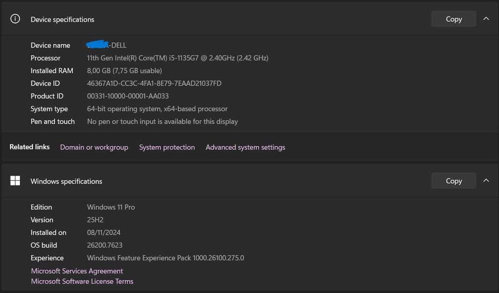 Laptop Dell model Vostro3520,i5-1135G7, 2.4GHz