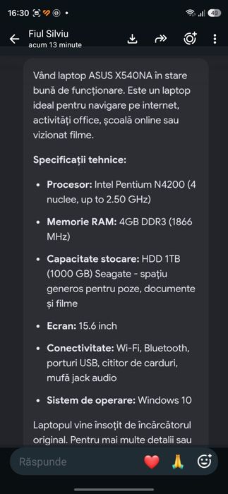 Laptop Asus impecabil