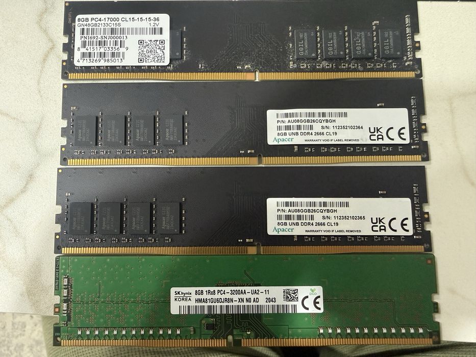 Продам озу ddr4 8gb Apecer, geil, sk hynix