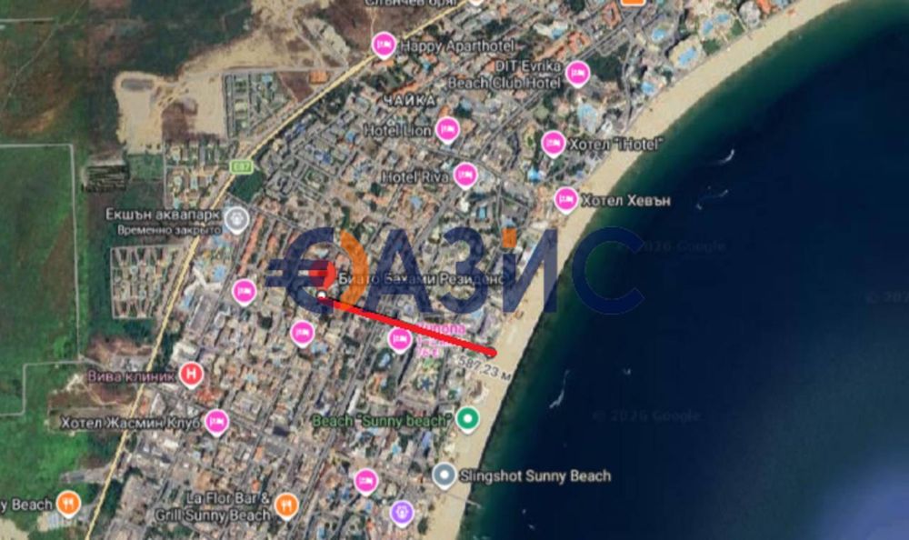 Апартамент с 1 спалня, 3 ет., "Бахами" Слънчев Бряг, България, 44.21