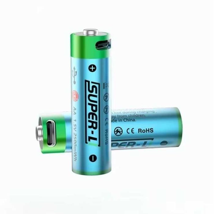 2 штук АА Li-ion батарейки 1.5V 2500 mWh USB с USB кабель (Super-L)
