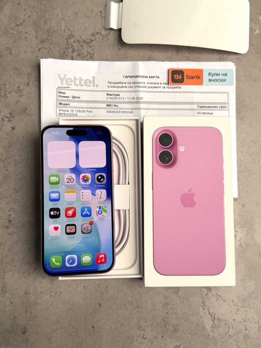НОВ! 48 МЕС ГАРАНЦИЯ! Phone 16 Лизинг от 26€/мес pink 128GB розов