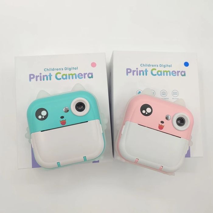 Фотоаппарат моментальной печати детский со светящимися ушками, голубой