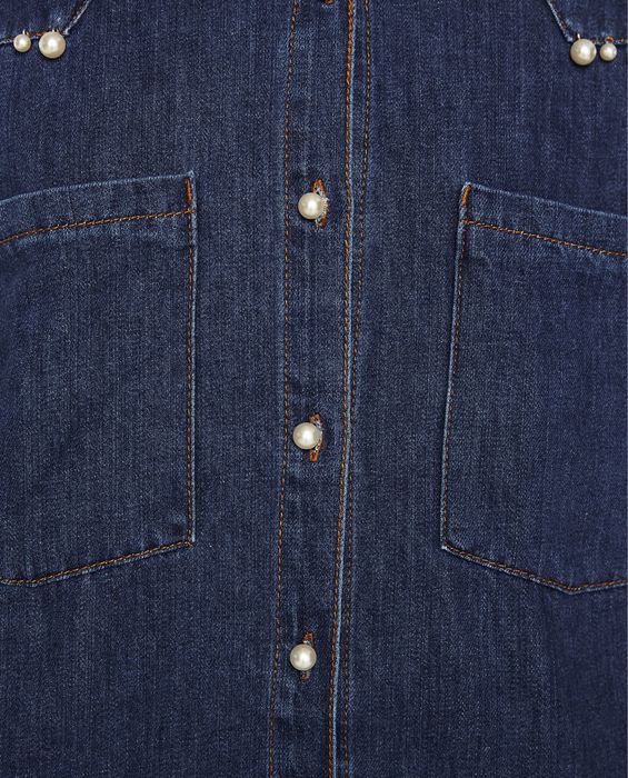 Zara дънкова риза с копчета перли