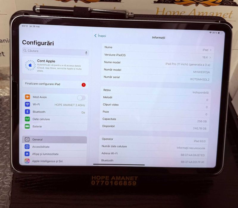 Hope Amanet P10/iPad Pro 3 11.0" (2021) 3rd Gen Cellular 256 GB