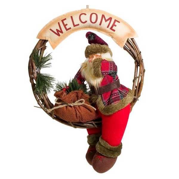 Коледен декоративен дървен венец Дядо Коледа, 40см