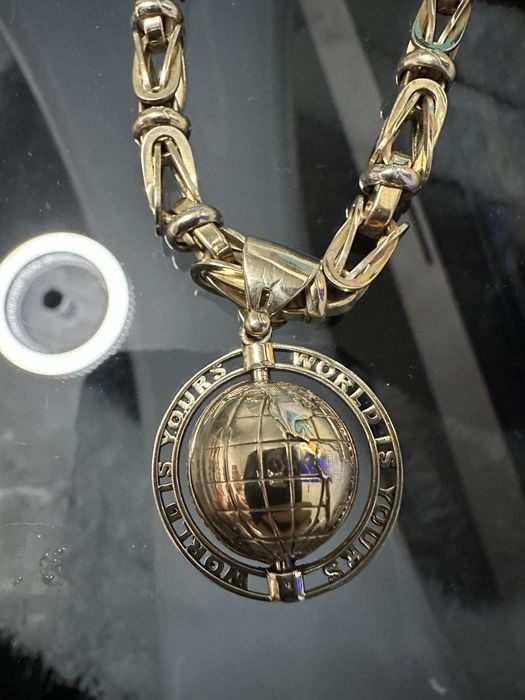 Lant Aur 14k model bizantin cu medalion globul pamantesc