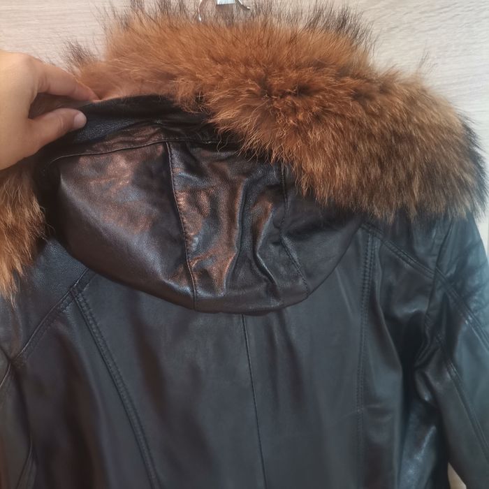 Haină de piele naturală cu blană naturala