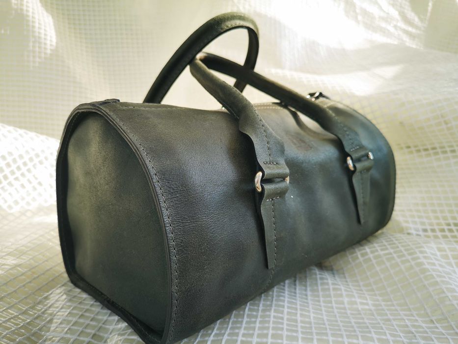 Geantă de piele, damă, NUD Atelier, gri-petrol mătuit