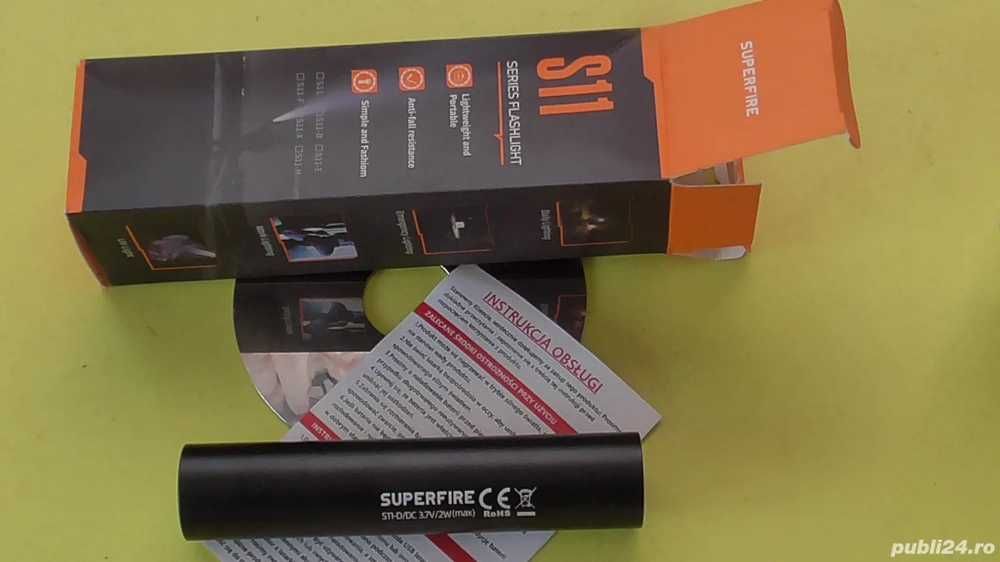 lanterna SUPERFIRE metalică de buzunar (2w), design practic, cu baterie format 18650