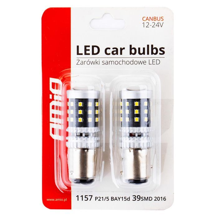Set becuri stop frana LED Canbus 2016 Amio, 1157 BAY15D P21/5W alb 12V/24V