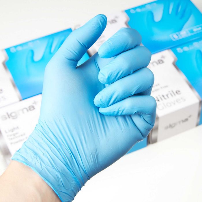 Перчатки нитриловые Sigma+ Light. Голубые. 100% нитрил. Оптом.