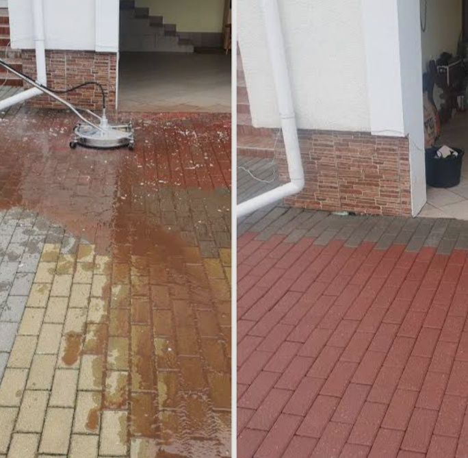 Чистка брусчатки и фасада дома