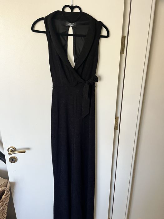 Черен елегантен гащеризон с блсък