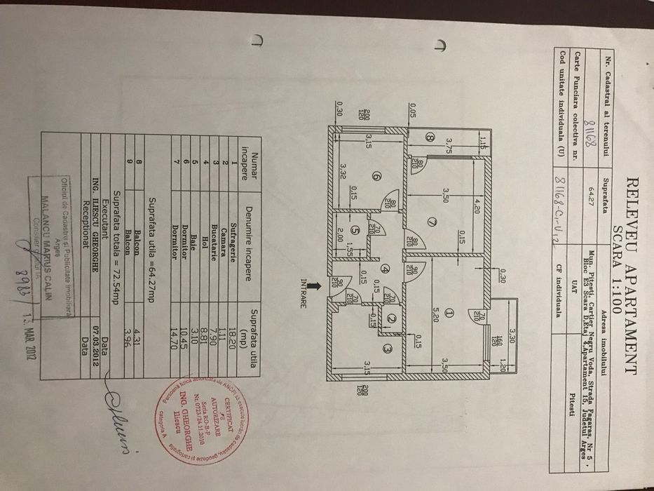 Vand apartament 3 camere Negru Voda