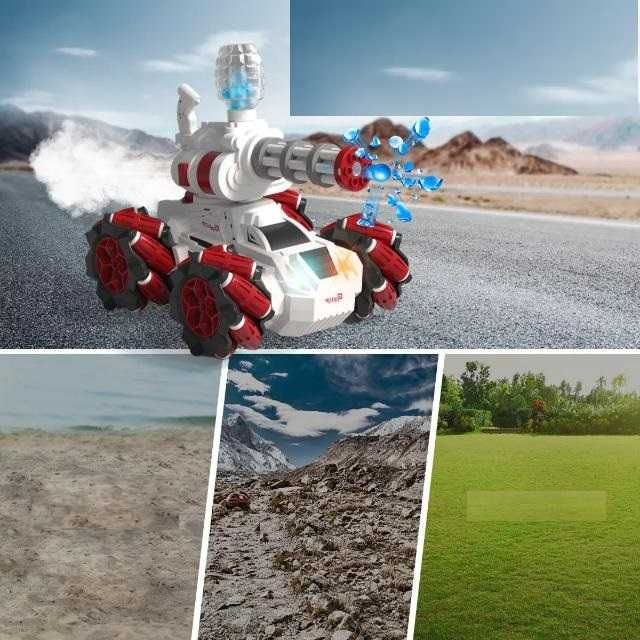 Masina Tanc KOMAZI®, cu telecomanda, lumini , sunet, alb , 6 ani+