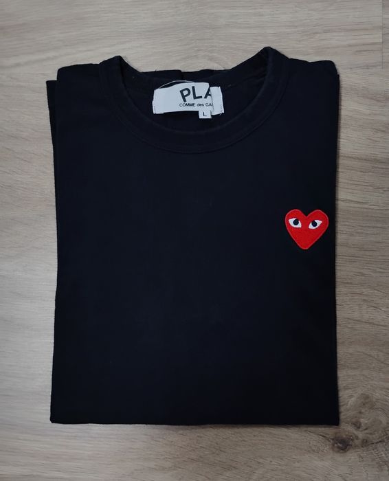 Comme des Garçons Play Embroidered Red Heart Logo On Chest Black Tee