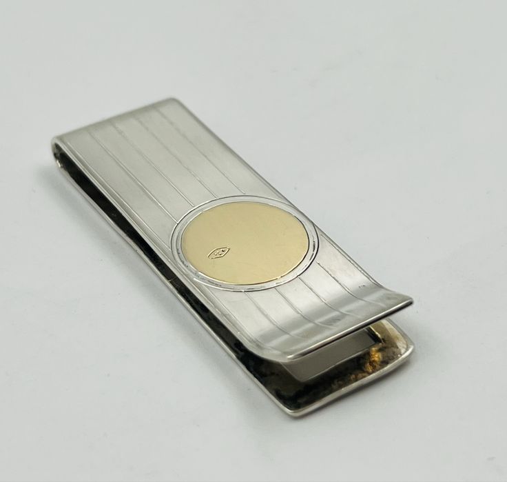 Сребърна италианска щипка за пари със злато 18к