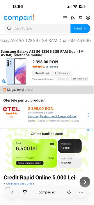 Samsung Galaxy A53 5G 128GB 6GB RAM Dual (SM-A536U )