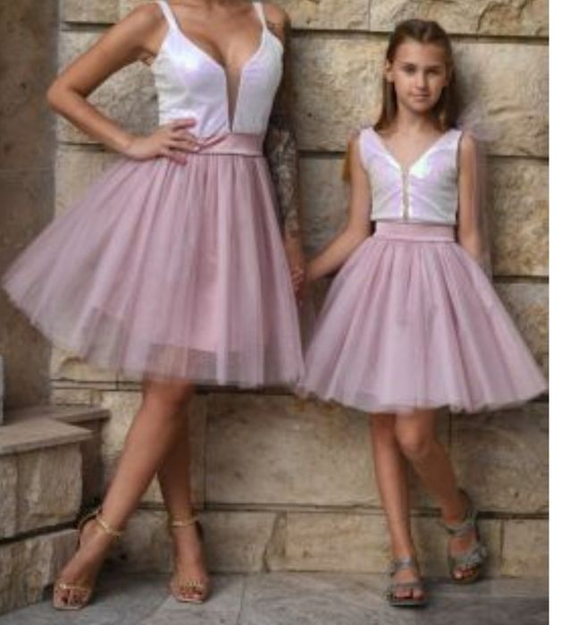 НОВИ еднакви официални рокли за майка М размер и дъщеря 1-3г. подходящ