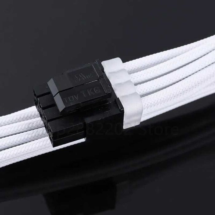 2 броя Sleeve удължители за PCIe 6+2 pin – бели, с гребенче (30 см)