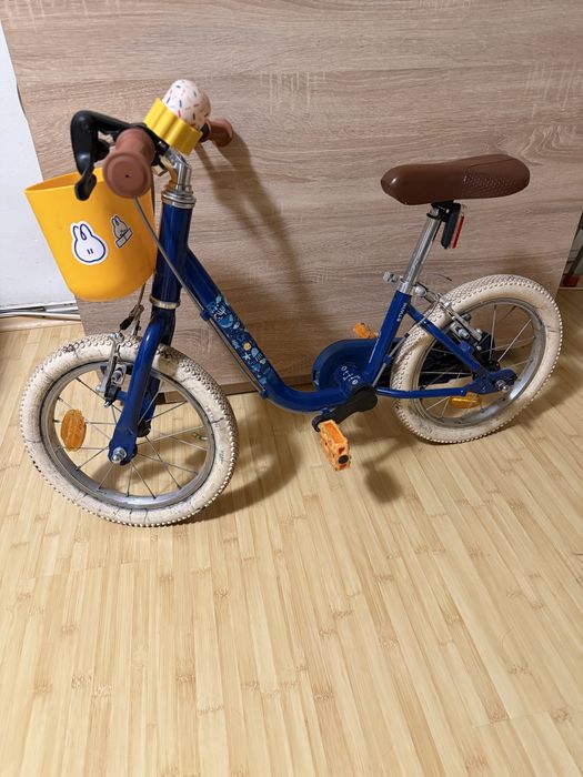 Bicicleta copii Btwin 2 in 1, 14” albastru, 90-110 cm + cos si suonerie cadou