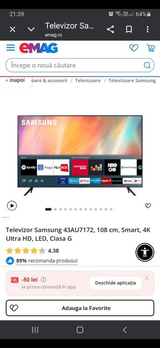 Smart Tv 4K UHD Samsung 43AU 7172 DG 110
