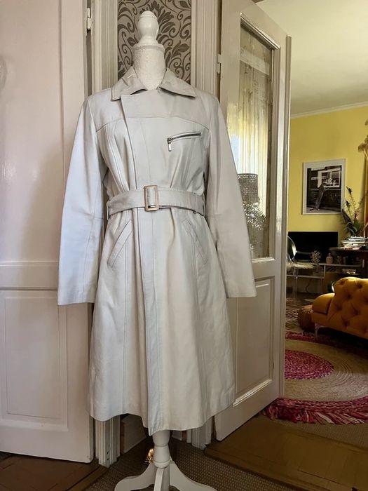 Haina lunga Palton piele naturala alba