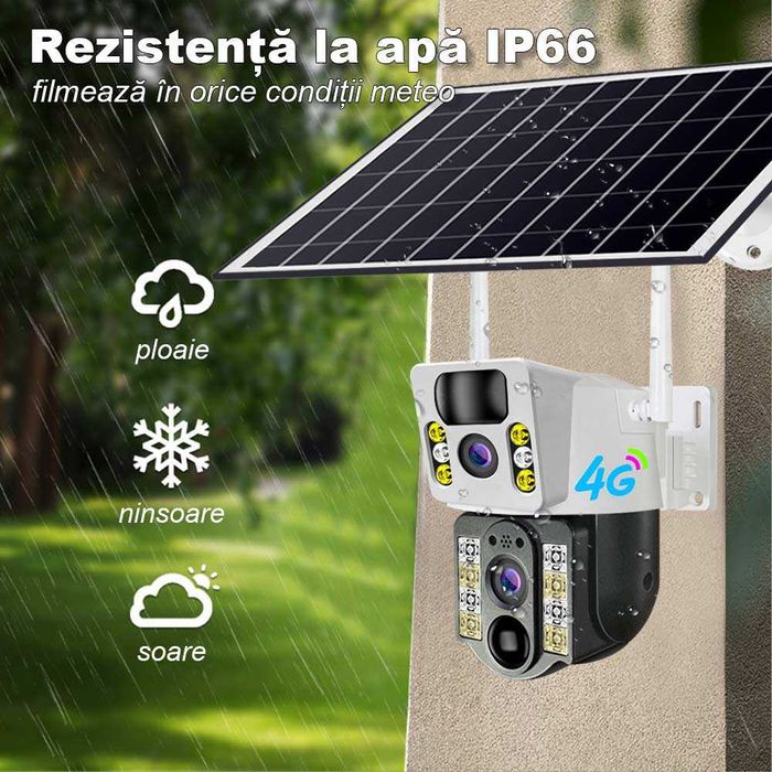 Camera de Supraveghere cu SIM 4G si Lentile Duble, Panou solar, 64GB