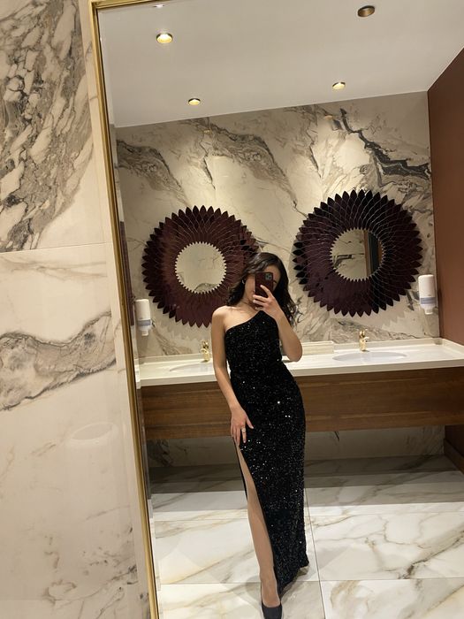 Черное Вечернее блестящее платье