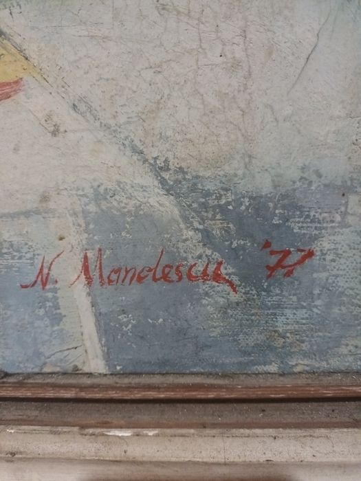 Tablou pictat pe panza N Mandescu 1977 pret 1000ron neg